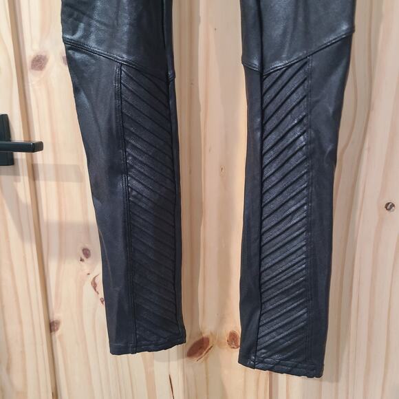 Spanx 20136R Full Length Moto Leggings Black Shiny Faux Leather Pants Size S - Picture 3 of 13